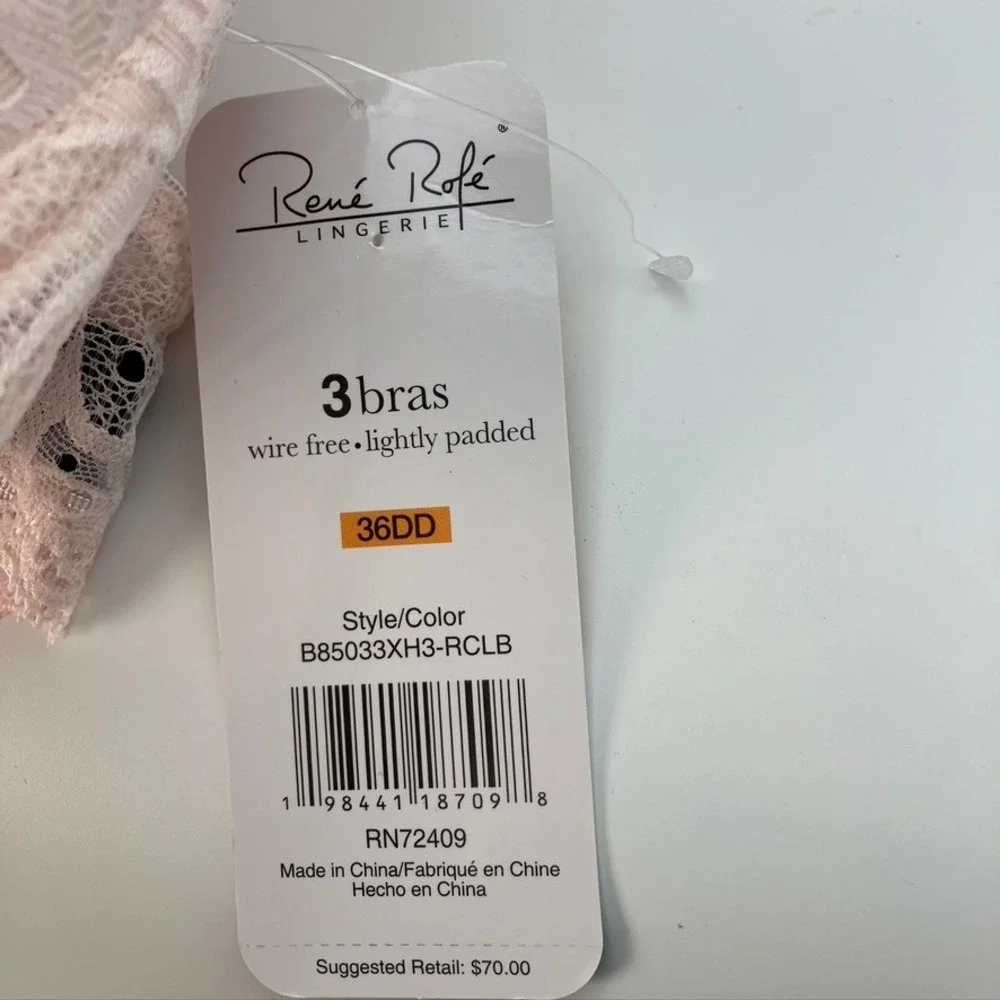 Rene Rofe Lingerie 2 Bra Bundle 36DD Lightly Padded Wirefree Lace Beige Pink New - Picture 10 of 11